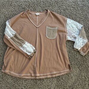 POL Women’s Tan Lace Long sleeve